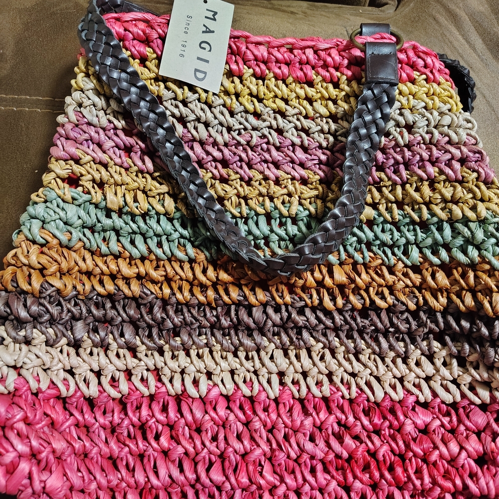 Magid Pink and Green Woven Tote